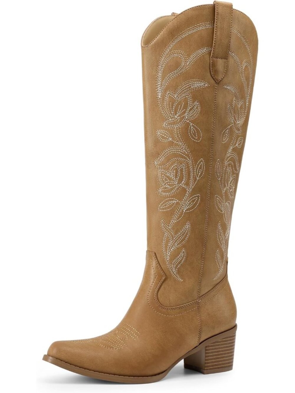 Women’s Tan Cowboy Knee High Boots Western Cowgirl Riding Boots